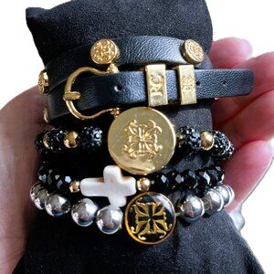 Silicone PURSE INCLUDED Rustic Cuff Set of FOUR stackable Bracelets Set